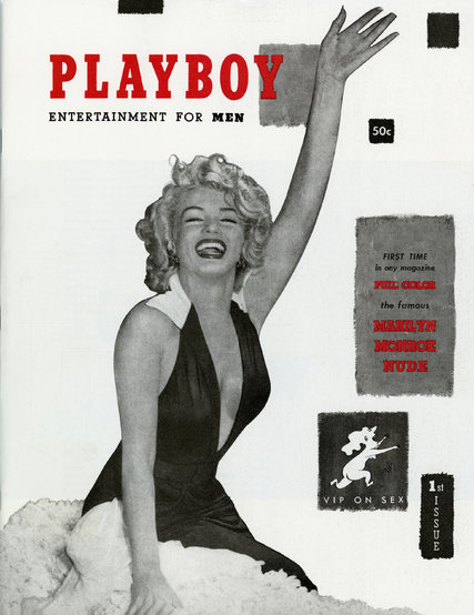 Nữ diễn viên Marilyn Monroe xuất hiện trên bìa số phát hành đầu tiên của Playboy năm 1953