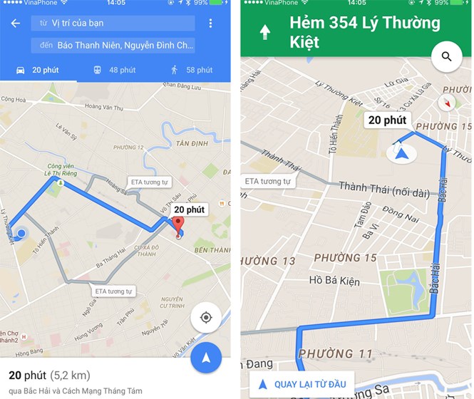 Google Maps đã mở lại tính năng dẫn đường theo thời gian thực tại Việt Nam - Ảnh chụp màn hình
