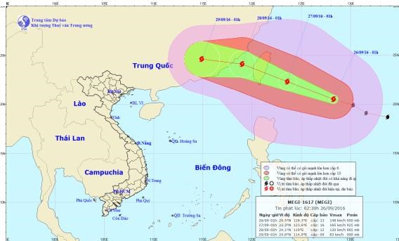 Dự báo đường đi của bão Megi /// Bản tin cập nhật lúc 2 giờ 30 ngày 26.9 của Trung tâm Dự báo khí tượng thủy văn T.Ư 