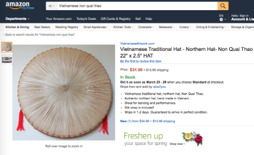 30 USD một chiếc nón quai thao, nón lá trên Amazon