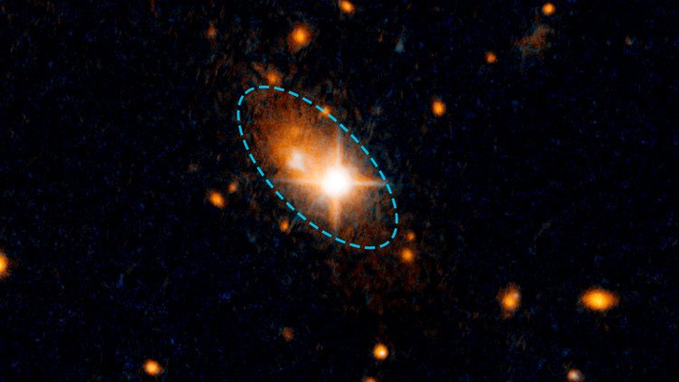 Hình ảnh của Hubble cho thấy một chuẩn tinh nằm trong thiên hà 3C186 cách Trái Đất 8 tỷ năm ánh sáng 