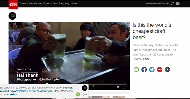 Video giới thiệu về bia hơi VN trên trang web của CNN  /// Ảnh chụp màn hình