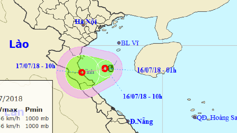 Áp thấp nhiệt đới đang tiến vào ven biển từ Thanh Hóa đến Hà Tĩnh /// Ảnh Trung tâm dự báo khí tượng thủy văn quốc gia