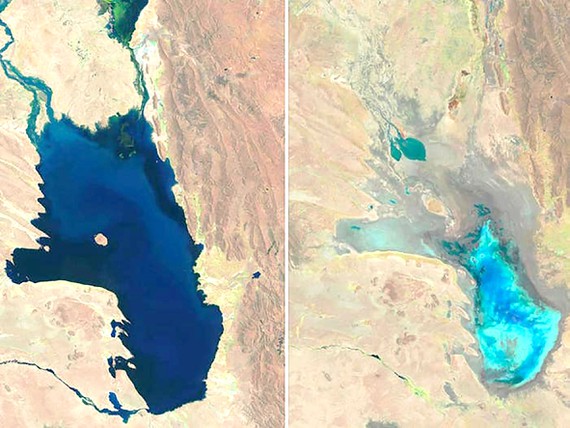 Ảnh vệ tinh chụp hồ Poopo (Bolivia) trước và sau khi gần như cạn kiệt nước