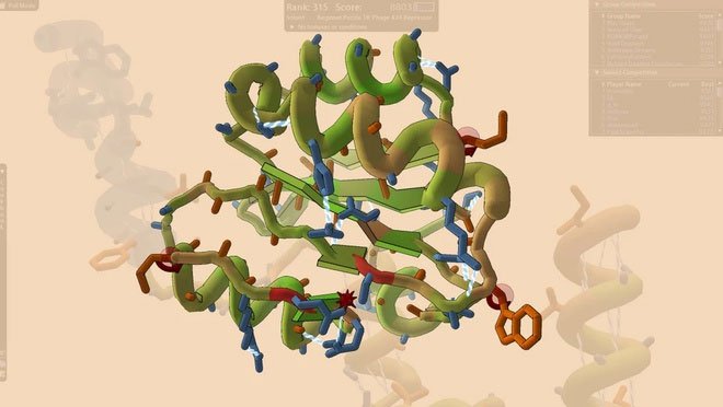 Người chơi Foldit sẽ phải tạo ra các nếp gấp phức tạp cho chuỗi protein nhằm đạt điểm cao nhất.