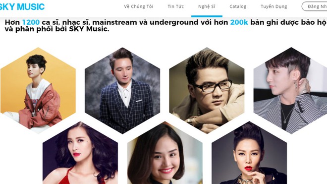 Sky Music hiện được nhiều nghệ sĩ nổi tiếng ủy quyền khai thác bản quyền âm nhạc /// CHỤP MÀN HÌNH