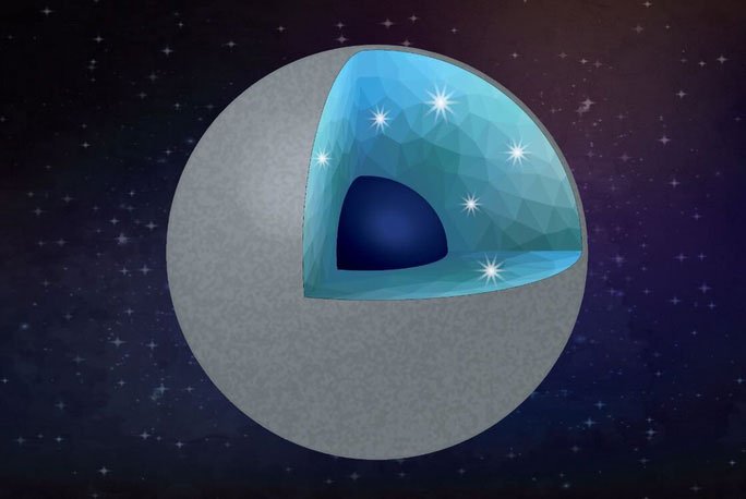 Ảnh đồ họa mô tả hành tinh lấp lánh với thành phần chính là kim cương và silica