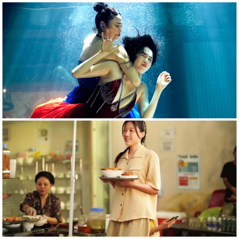 Các nhân vật nữ trong 2 phim tết để lại ấn tượng không đẹp về hình ảnh người phụ nữ. Trong ảnh: Phim Chị chị em em 2 (ảnh trên) và Nhà bà Nữ (ảnh dưới) 